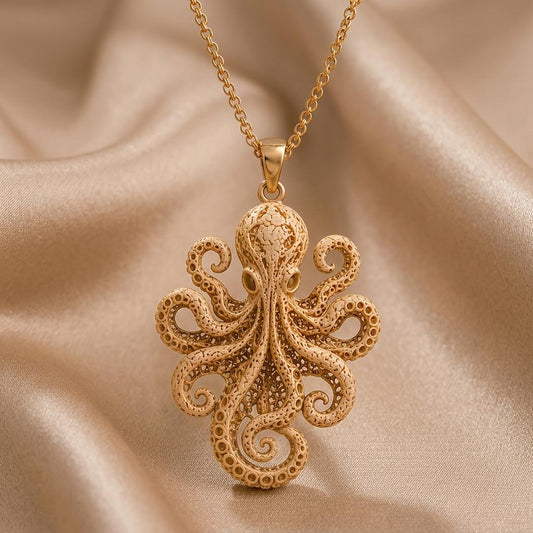 Close-up of handmade Fossil Octopus Pendant | 925 Sterling Silver | Intricate Ocean Design | Unique Gift for Her