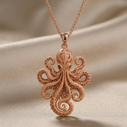 Fossil Octopus Pendant | 925 Sterling Silver | Intricate Ocean Design | Unique Gift for Her