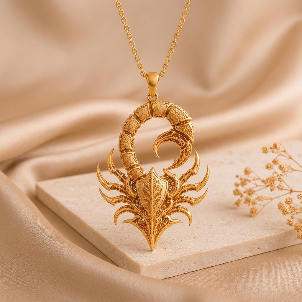 Fossil Scorpion Crest | 925 Sterling Silver for Men | Mythical Gothic Zodiac Theme | Strength Symbol Birthday Gift