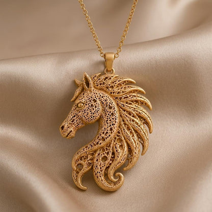 Fossil Horse Crest | 925 Sterling Silver for Her | Intricate Filigree Design | Symbolic Anniversary Gift