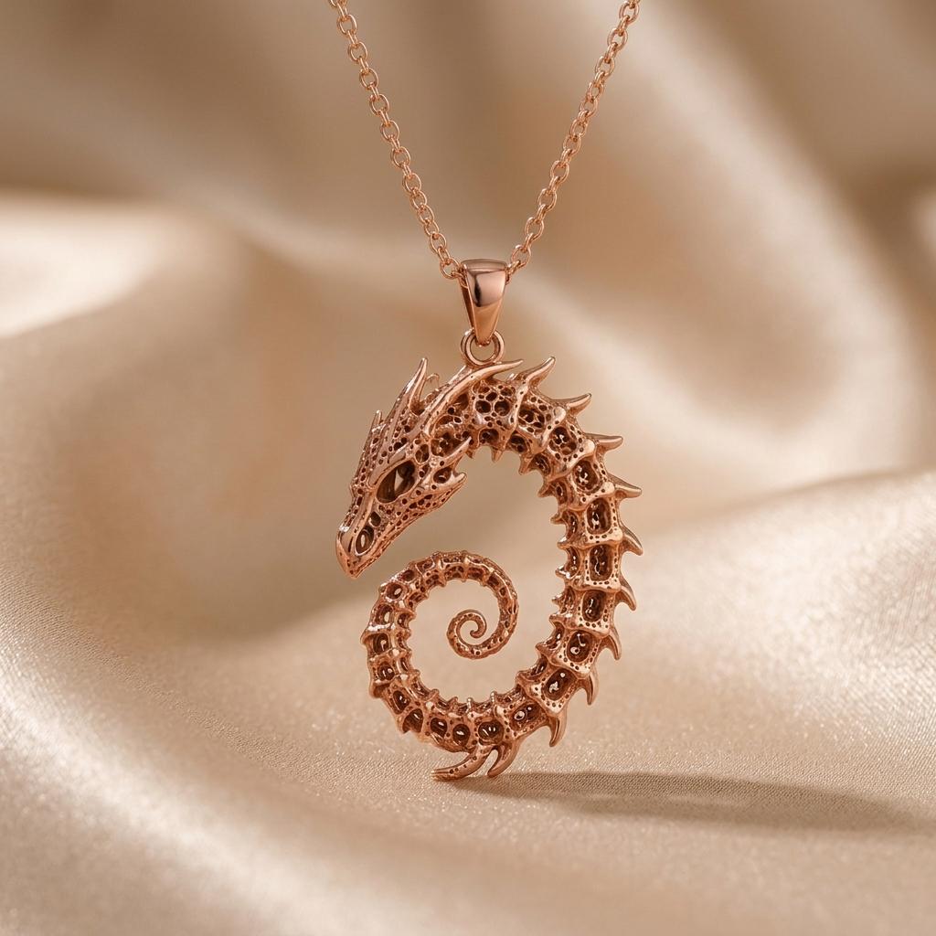 Fossil Dragon Spine Crest pendant | 925 Sterling Silver | Mythical Dragon Style | Unique Gift for Dragon Lovers