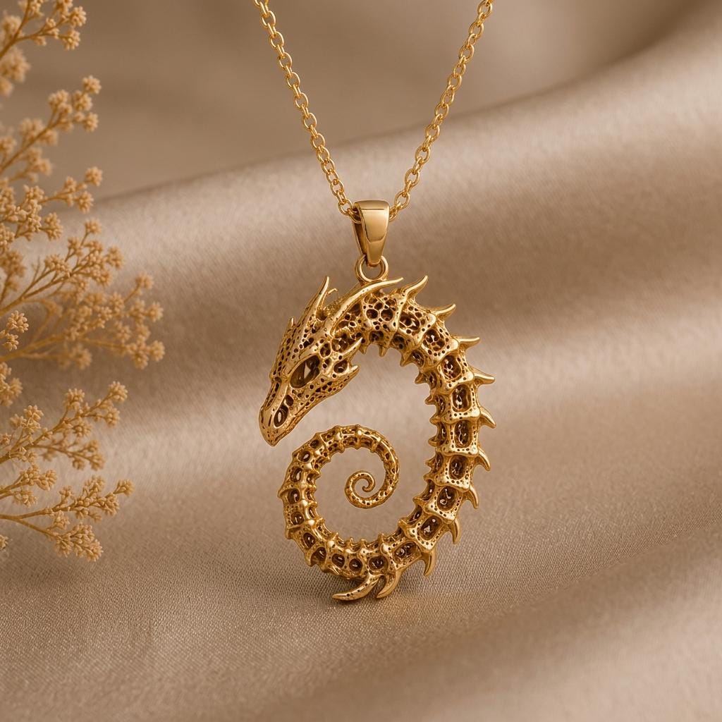 Fossil Dragon Spine Crest pendant | 925 Sterling Silver | Mythical Dragon Style | Unique Gift for Dragon Lovers