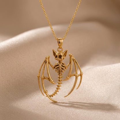 Fossil Bat Skeleton pendant | 925 Sterling Silver | Unique Gothic Style | Unique Statement Gift