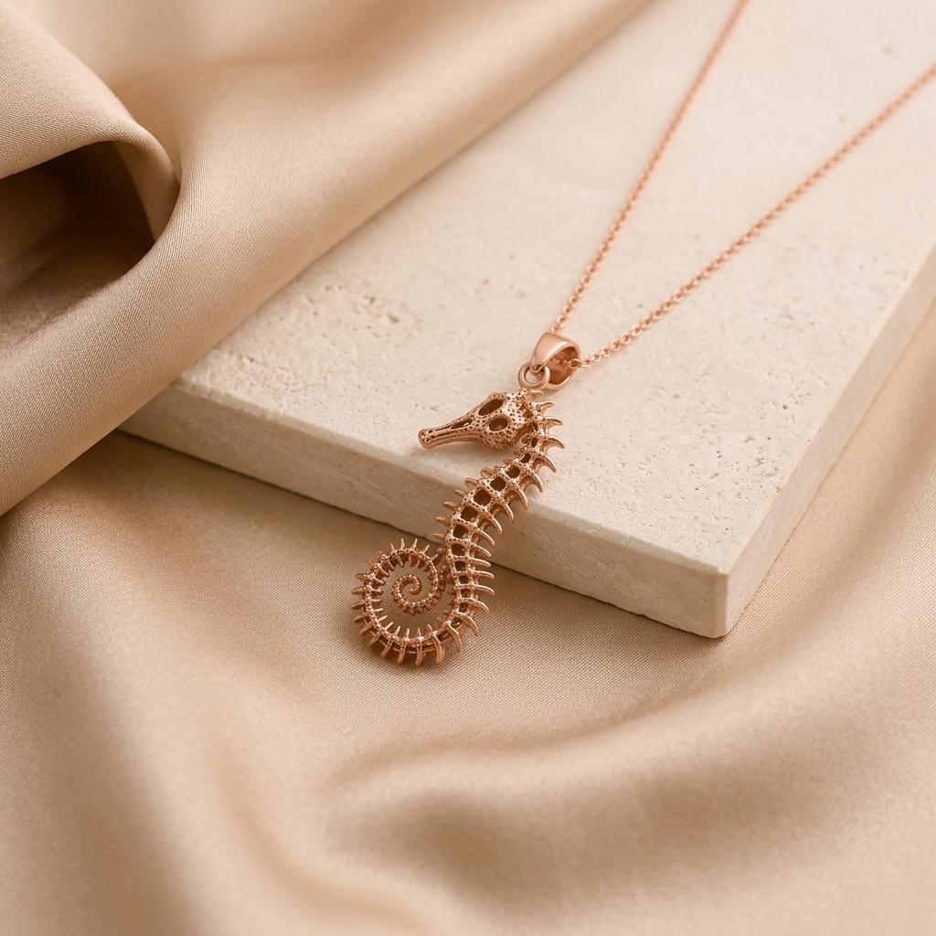 Fossil Seahorse Spine pendant | 925 Sterling Silver | Oceanic Nature Inspired | Unique Nature Lover Gift