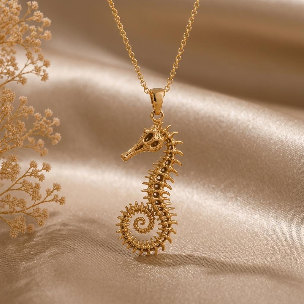 Fossil Seahorse Spine pendant | 925 Sterling Silver | Oceanic Nature Inspired | Unique Nature Lover Gift