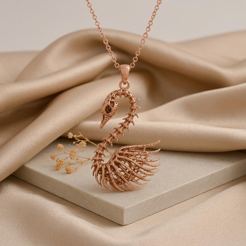 Fossil Swan Skeleton | 925 Sterling Silver Necklace | Skeletal Nature Theme | Unique Gift for Nature Lovers