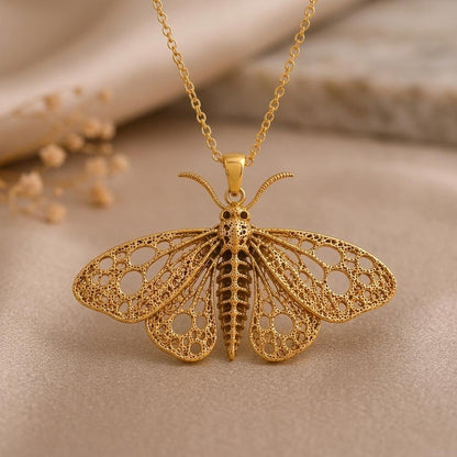 Fossil Moth Skeleton pendat | 925 Sterling Silver | Nature Inspired Filigree | Unique Gift for Her
