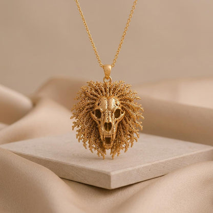 Ancient Lion Skull Crest | Sterling Silver Necklace | Mythological Animal Theme | Gift for Strength & Power