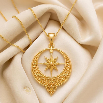 Ottoman Crescent Necklace | 925 Sterling Silver | Celestial Compass Design | Inspirational Guidance Gift