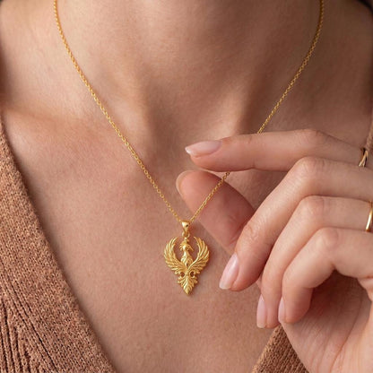Phoenix Feather Crest Necklace | Sterling Silver Gold Finish | Mythical Rebirth Symbol | Empowerment & Renewal Gift