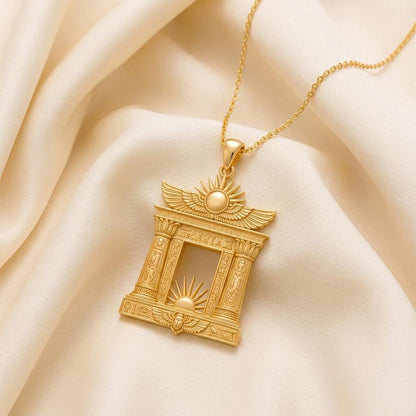 Egyptian Solar Gate Pendant | 925 Sterling Silver | Ancient Egyptian Theme | Spiritual Protection Gift