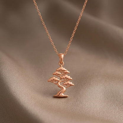 Pine Crest Bonsai Pendant | Gold Plated Sterling Silver | Zen Botanical Theme | Growth & Harmony Gift