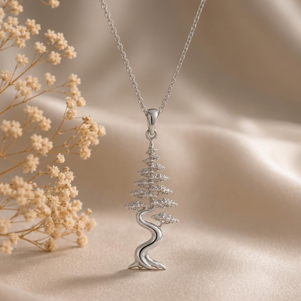 Cypress Aura Bonsai Pendant | Sterling Silver Jewelry | Zen Garden Style | Thoughtful Nature Gift