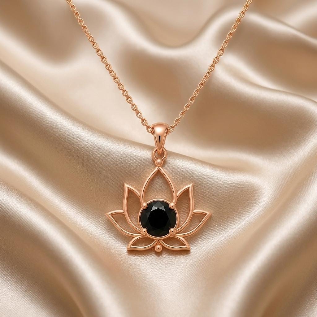 Floating Lotus Stone Necklace | Gold Plated Sterling Silver | Spiritual Lotus Design | Mindfulness Gift