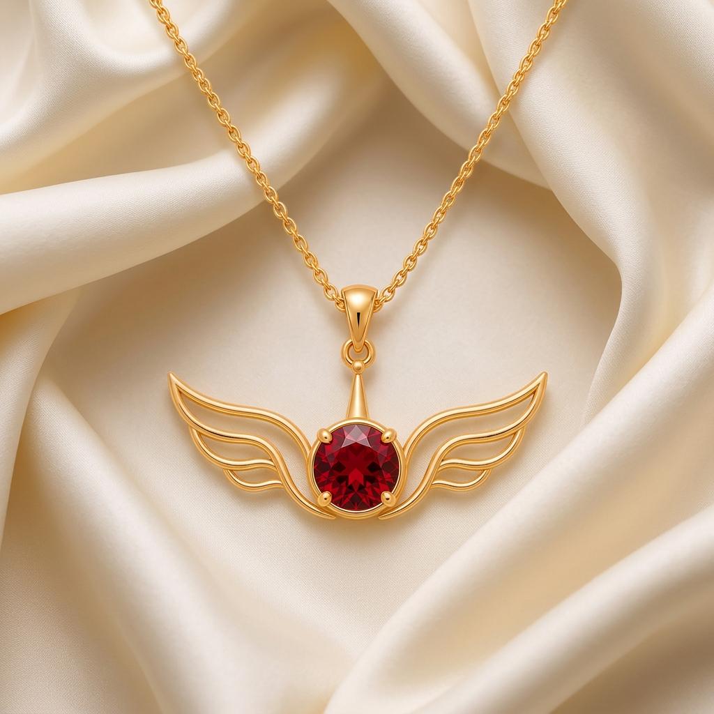 Open Wing Gem Pendant | Sterling Silver Red Gemstone | Symbolic Winged Design | Empowerment & Protection Gift