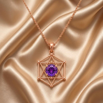 Sacred Geometry Gem Pendant | Gold Plated Silver Amethyst | Spiritual Geometric Design | Meaningful Protection Gift