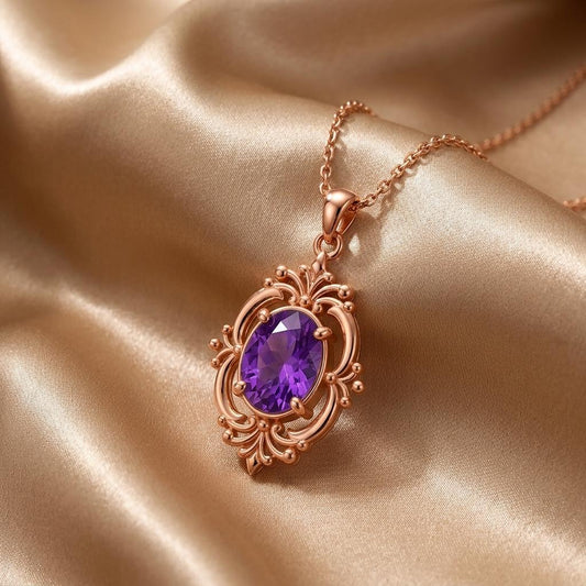 Arcane Mirror Pendant | Amethyst Sterling Silver | Vintage Ornate Design | Meaningful Gift for Her