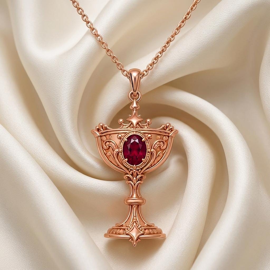Divine Chalice Necklace | Gold Plated Silver | Ornate Spiritual Charm | Meaningful Gift for Her