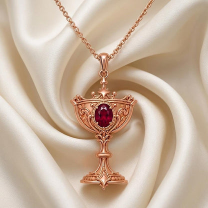 Divine Chalice Necklace | Gold Plated Silver | Ornate Spiritual Charm | Meaningful Gift for Her