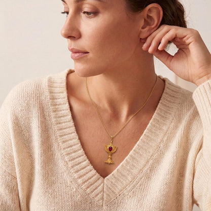 Divine Chalice Necklace | Gold Plated Silver | Ornate Spiritual Charm | Meaningful Gift for Her