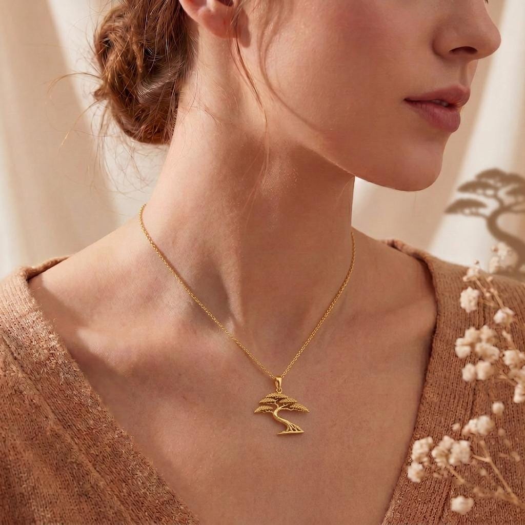 Acacia Wind Necklace | 925 Sterling Silver for Women | Nature Inspired Symbolic Tree | Meaningful Gift for Her