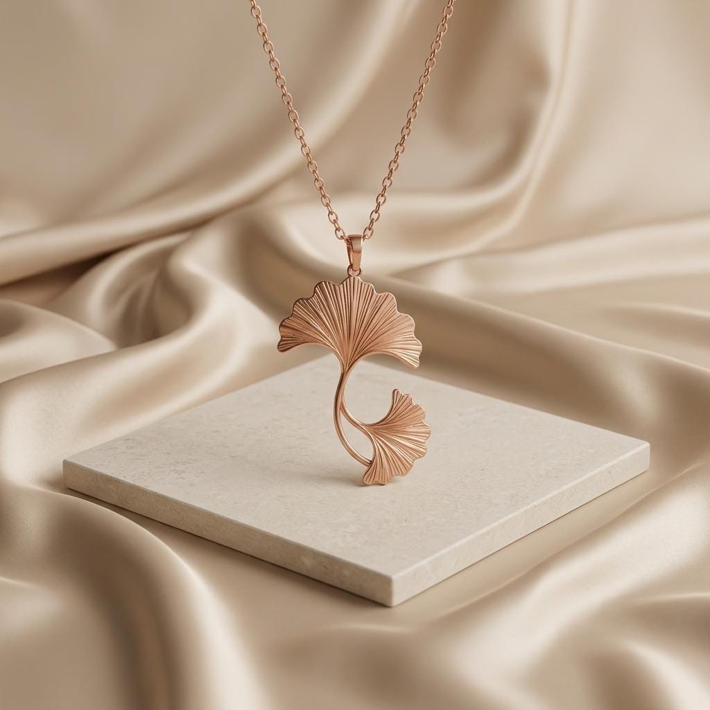 Ginkgo Wave Necklace | 925 Sterling Silver | Botanical Nature Theme | Meaningful Gift for Her