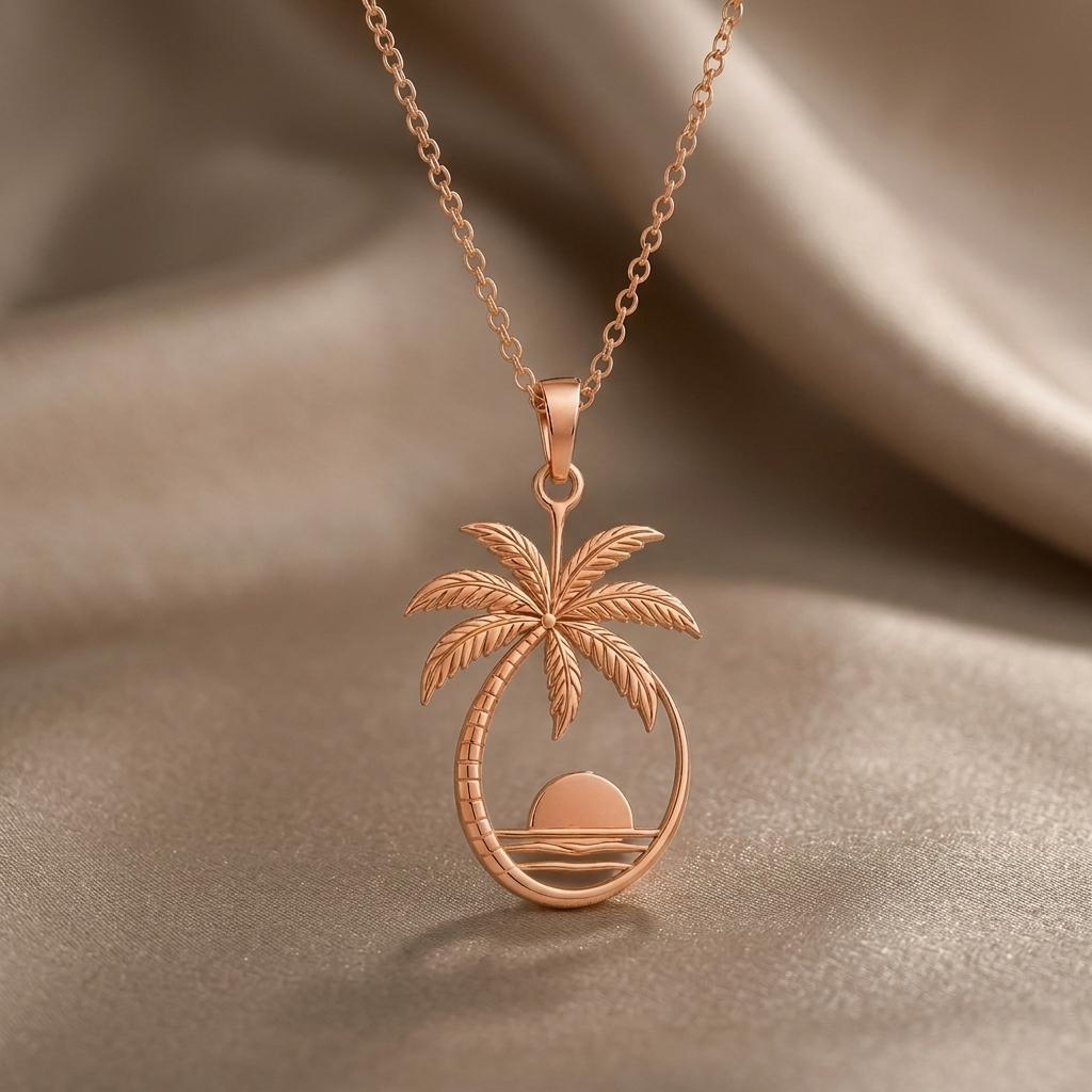 Palm Sunset Pendant | 925 Sterling Silver | Tropical Beach Theme | Vacation Keepsake Gift