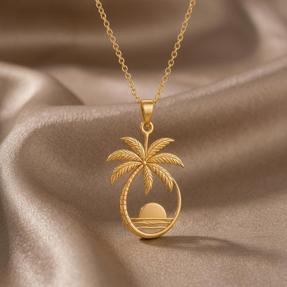 Palm Sunset Pendant | 925 Sterling Silver | Tropical Beach Theme | Vacation Keepsake Gift