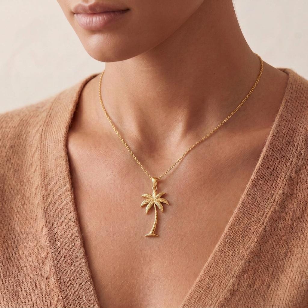 Palm Breeze Necklace | 925 Sterling Silver | Tropical Island Theme | Summer Vacation Gift