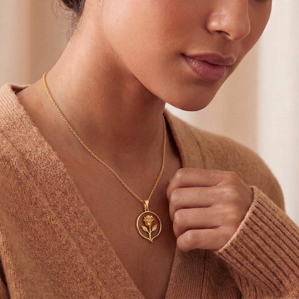Rose Halo Necklace | 925 Sterling Silver | Elegant Botanical Design | Thoughtful Romantic Gift