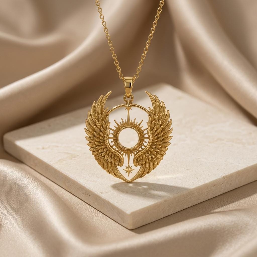 Seraph Wing Halo Pendant | 925 Sterling Silver | Angelic Celestial Design | Symbolic Protection Gift