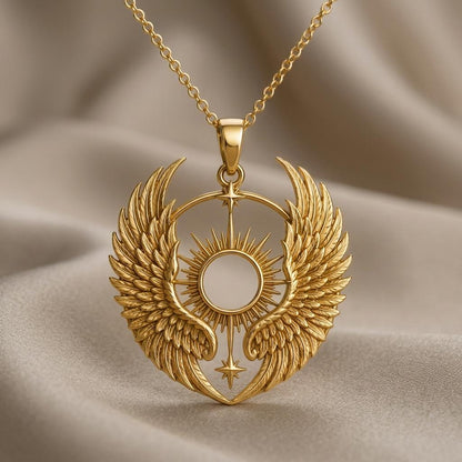 Seraph Wing Halo Pendant | 925 Sterling Silver | Angelic Celestial Design | Symbolic Protection Gift