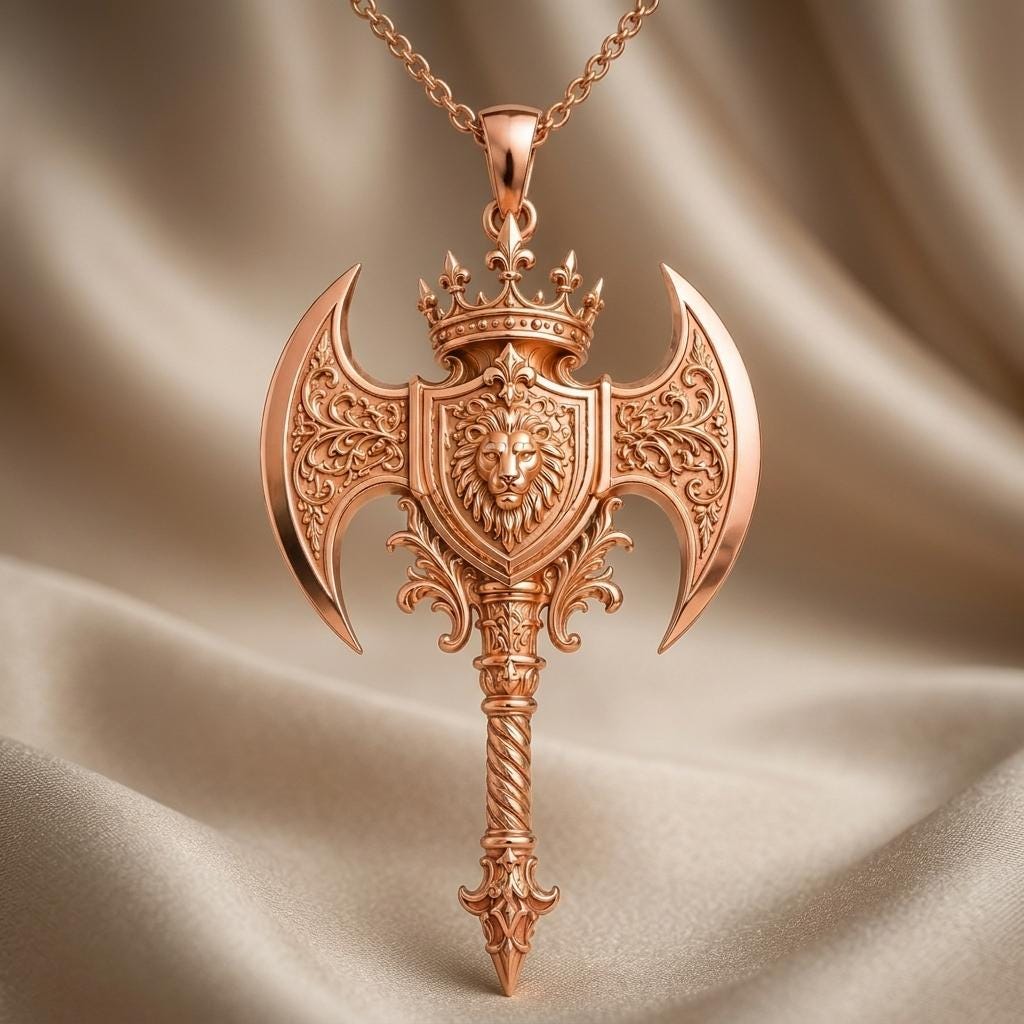 Divine Axe Crest Pendant | 925 Sterling Silver Men's | Ornate Medieval Fantasy | Strength & Protection Gift
