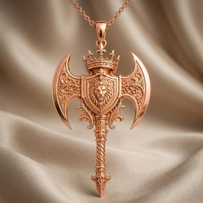 Divine Axe Crest Pendant | 925 Sterling Silver Men's | Ornate Medieval Fantasy | Strength & Protection Gift
