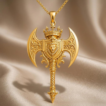 Divine Axe Crest Pendant | 925 Sterling Silver Men's | Ornate Medieval Fantasy | Strength & Protection Gift