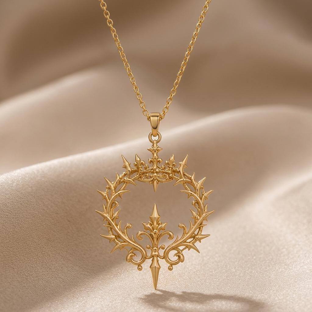 Majestic Thorn Crown Necklace | Gold Plated Sterling Silver | Regal Gothic Fantasy Jewelry | Empowerment Statement Gift