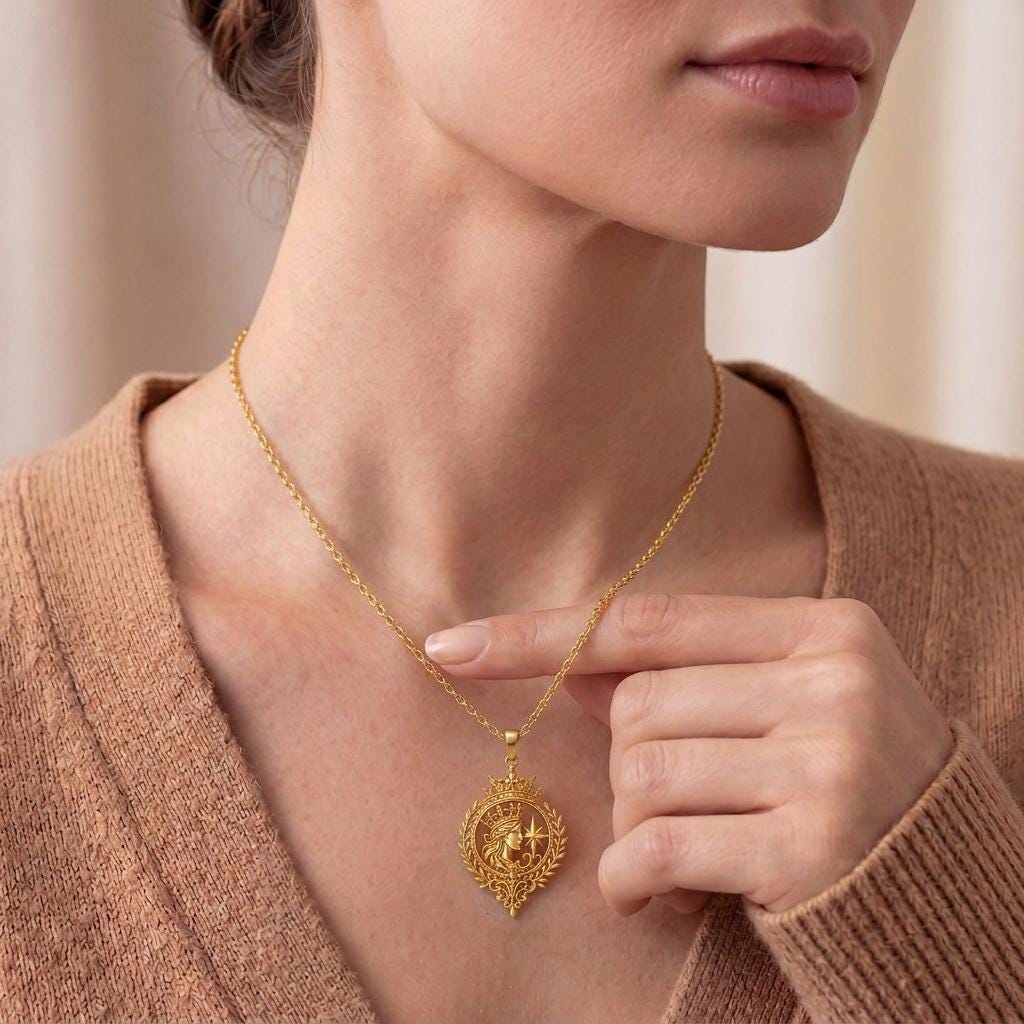 Celestial Queen Emblem Pendant | 925 Sterling Silver | Regal Celestial Design | Empowerment Gift