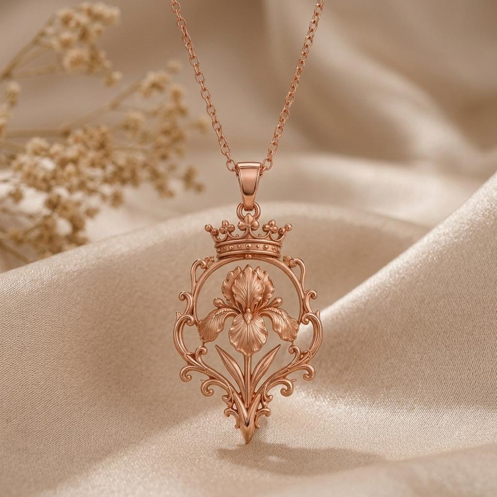Noble Iris Throne Necklace | 925 Sterling Silver | Regal Floral Design | Meaningful Gift for Her