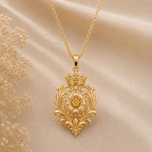 Golden Dynasty Bloom Necklace | 925 Sterling Silver | Regal Floral Design | Elegant Gift for Her