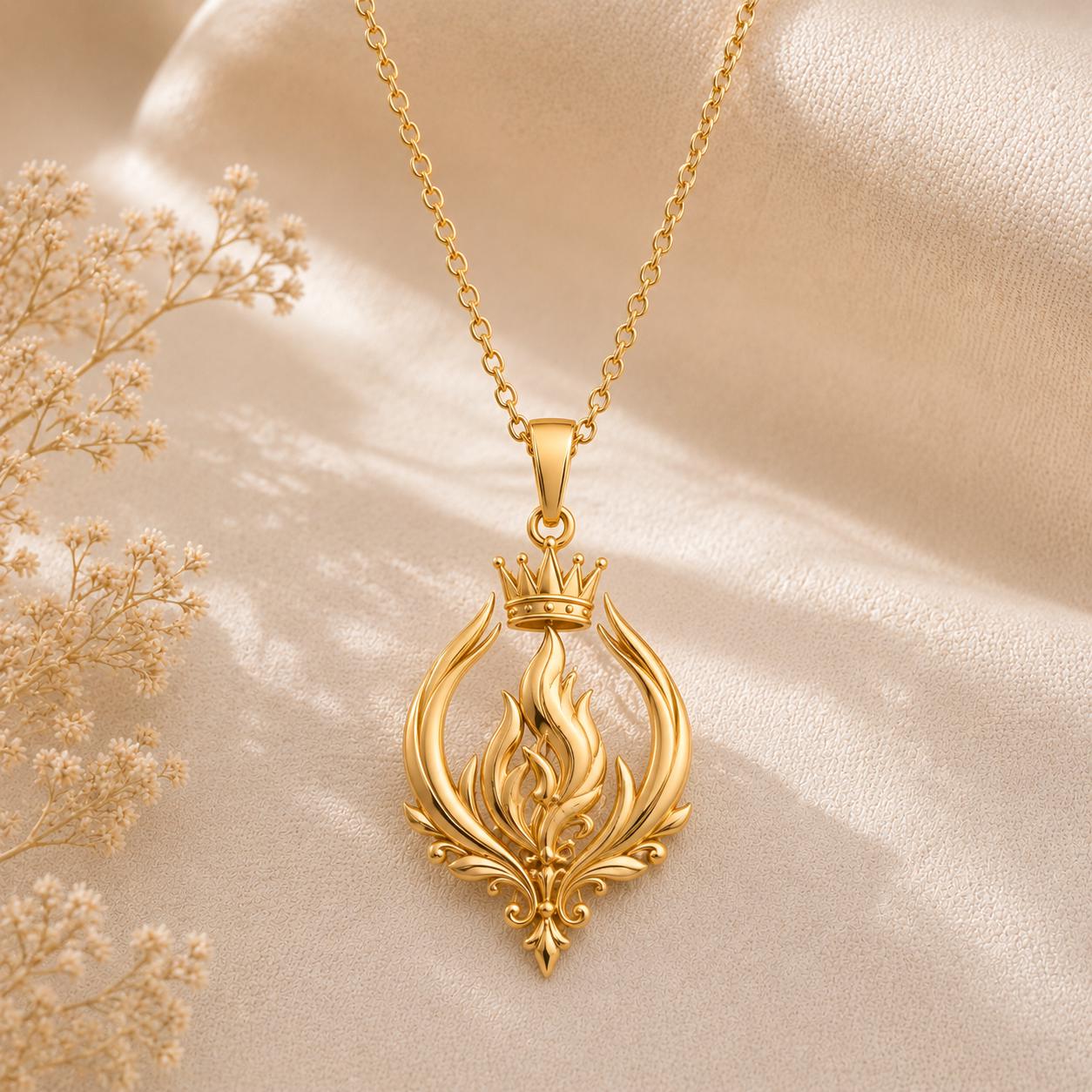 Empress Flame Crest Necklace | 925 Sterling Silver | Royal Flame Design | Empowerment Gift for Her
