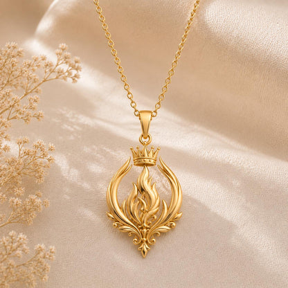 Empress Flame Crest Necklace | 925 Sterling Silver | Royal Flame Design | Empowerment Gift for Her