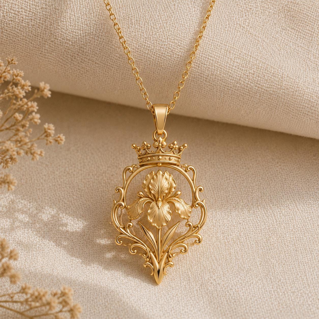 Noble Iris Throne Necklace | 925 Sterling Silver | Regal Floral Design | Meaningful Gift for Her