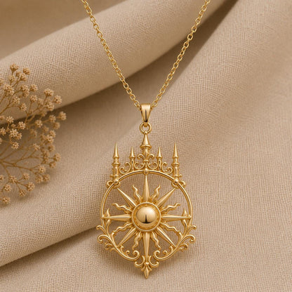 Royal Sunspire Necklace | Sterling Silver Necklace | Regal Sun Motif | Thoughtful Gift for Her