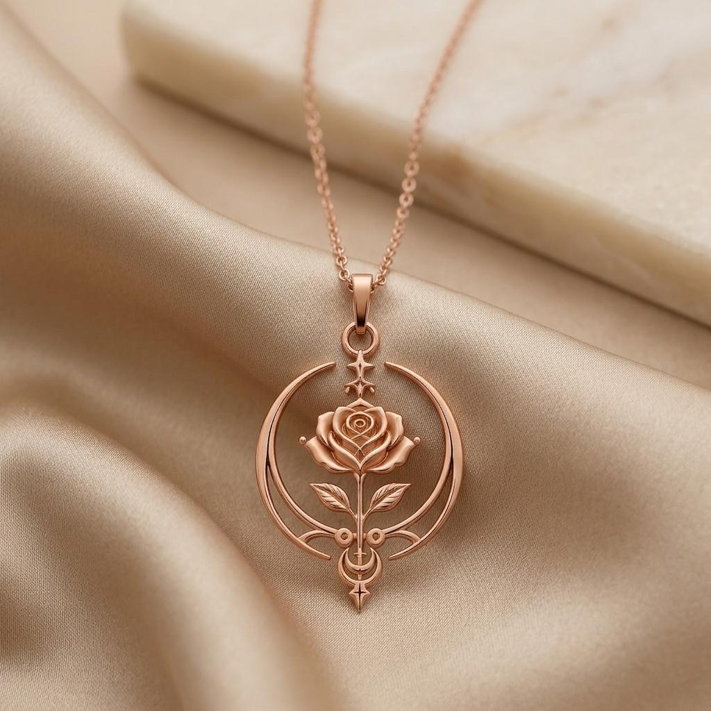 Eternal Rose Sigil Necklace | 925 Sterling Silver Necklace | Mystical Rose & Celestial | Romantic Anniversary Gift