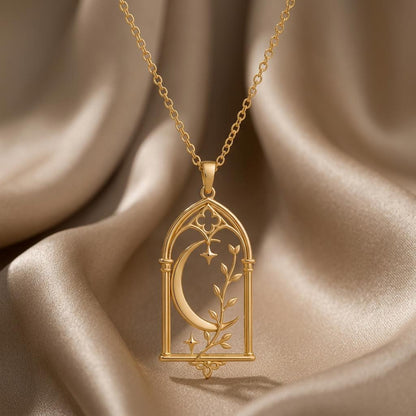 Cathedral Moon Necklace | 925 Sterling Silver | Gothic Celestial Nature | Meaningful Gift for Her