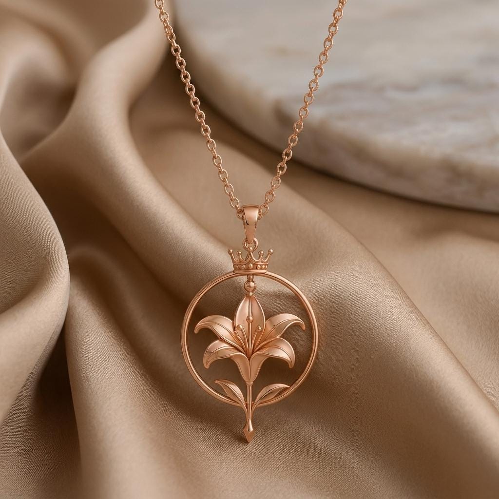 Crowned Lily Aura Pendant | 925 Sterling Silver | Elegant Floral Design | Meaningful Gift for Her