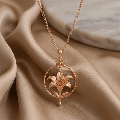 Crowned Lily Aura Pendant | 925 Sterling Silver | Elegant Floral Design | Meaningful Gift for Her