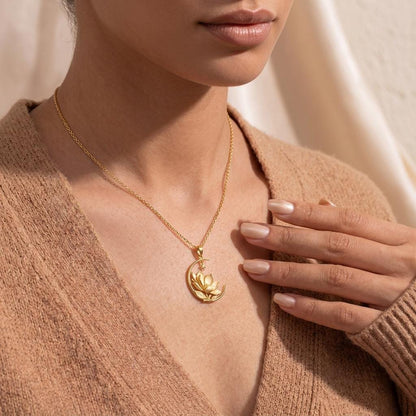 Royal Magnolia Crescent Necklace | 925 Sterling Silver | Celestial Floral Design | Thoughtful Gift for Her