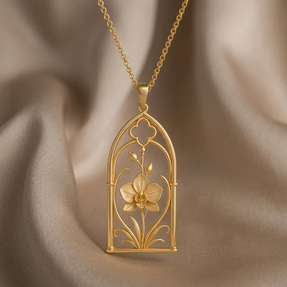 Imperial Orchid Window Necklace | 925 Sterling Silver | Art Nouveau Floral | Thoughtful Gift for Her