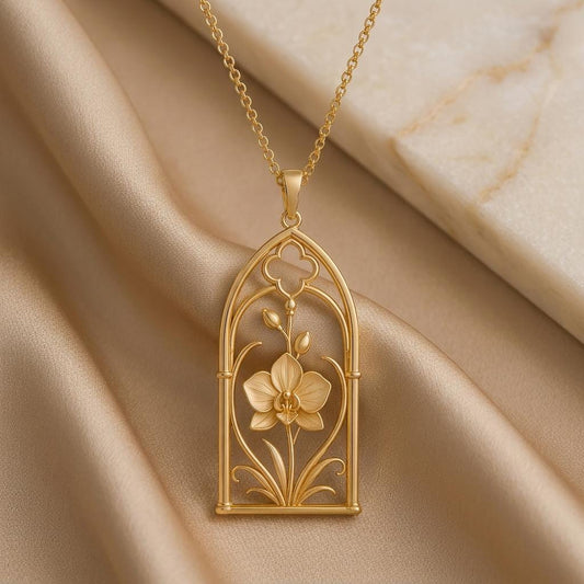 Imperial Orchid Window Necklace | 925 Sterling Silver | Art Nouveau Floral | Thoughtful Gift for Her